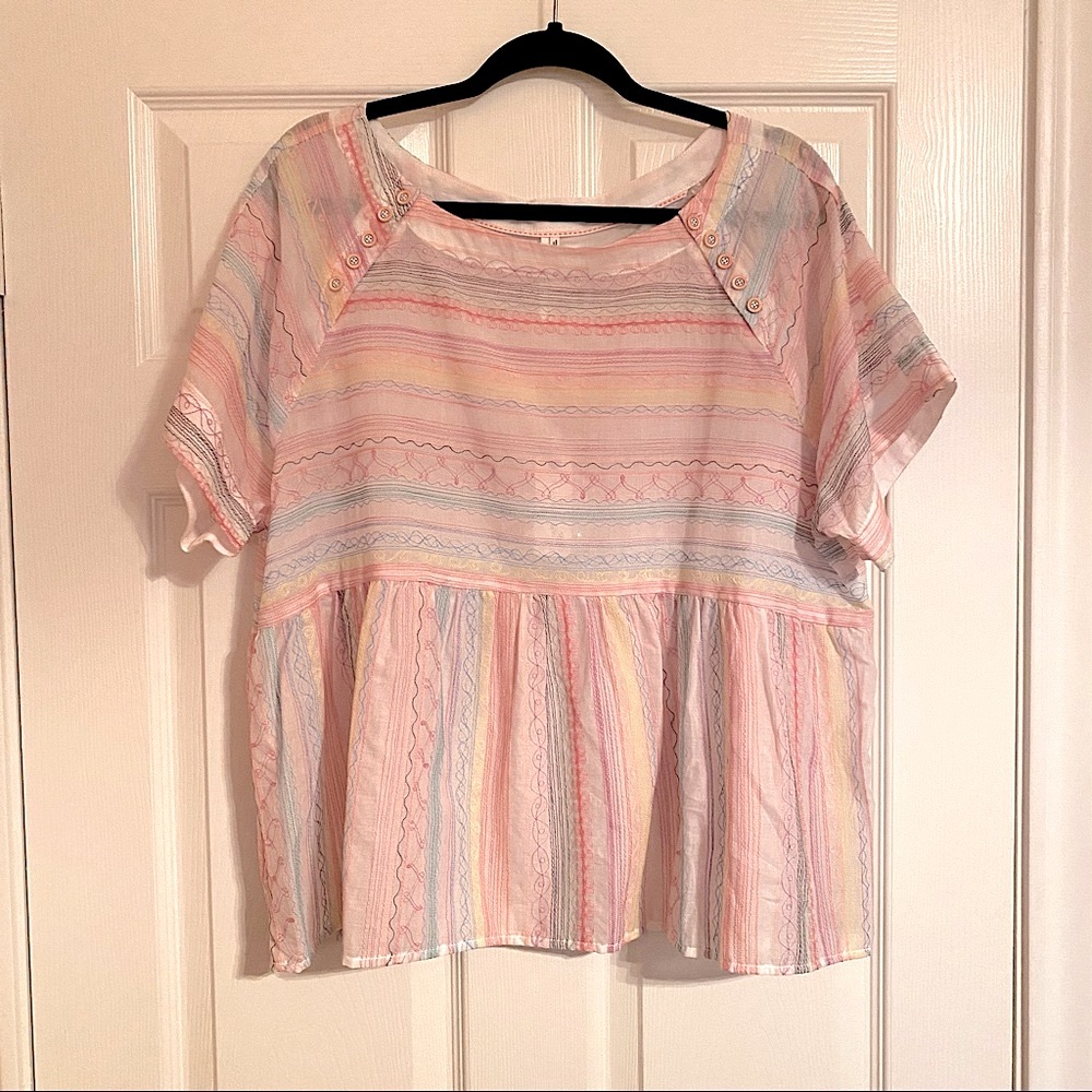 NWT! Anthropologie Embroidered Babydoll Top